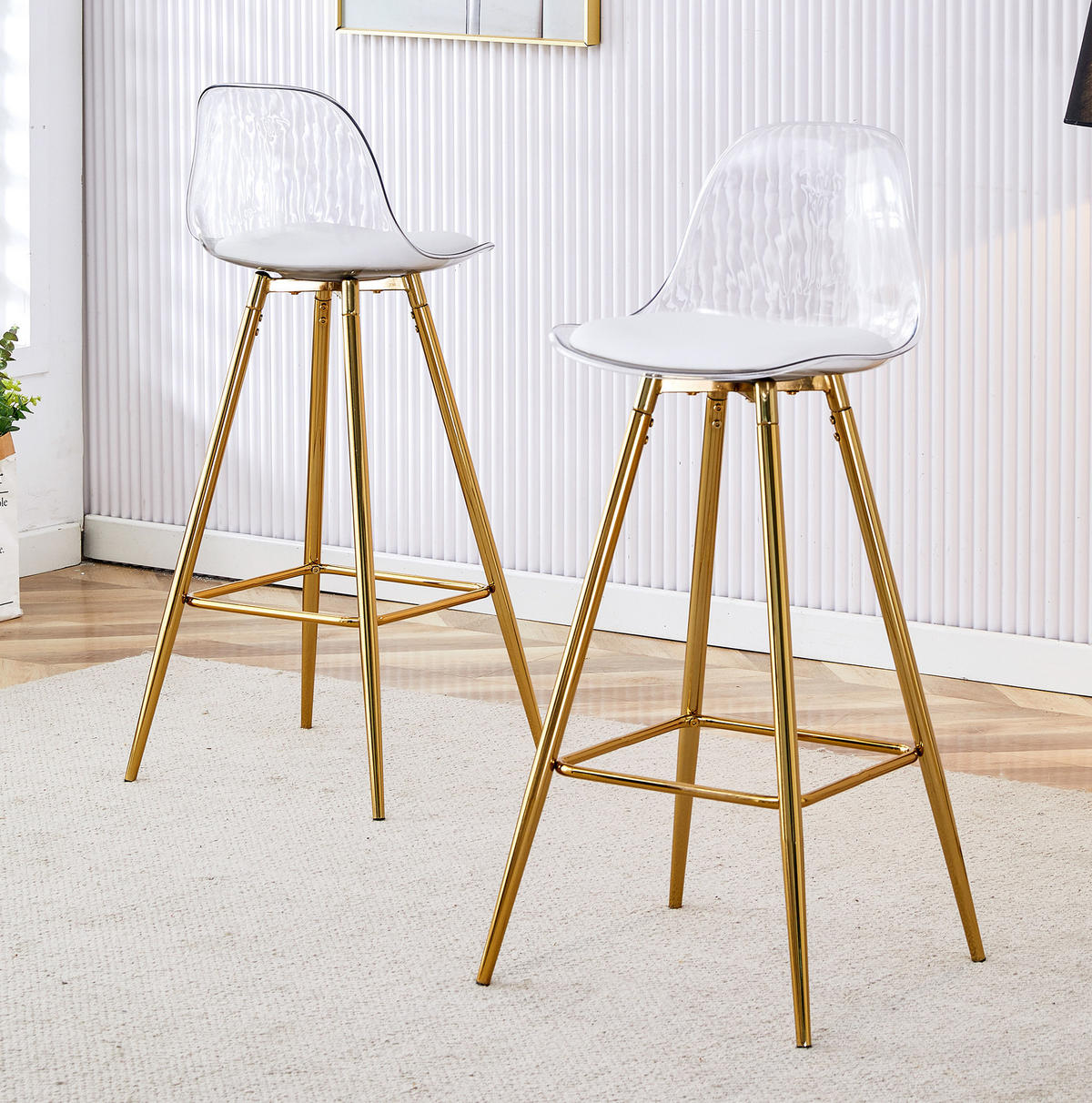 BARHOCKER 2er-Set mit Rückenlehne Metall/Kunststoff Gold Transparent - Goldfarben, Metall (33/96.5/38cm) - Meubliv