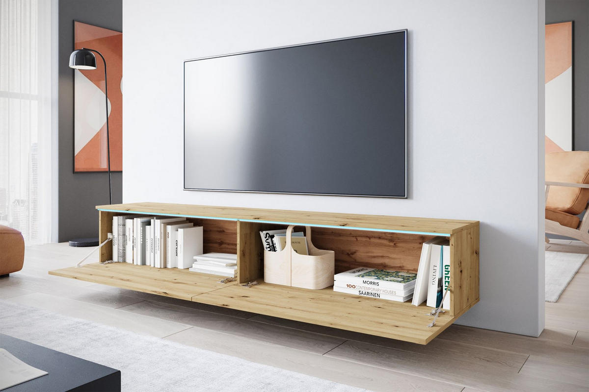 TV-MÖBEL Kane Artisan-Eiche 180 cm - Beige, Holzwerkstoff (180/30/33cm) - Selsey