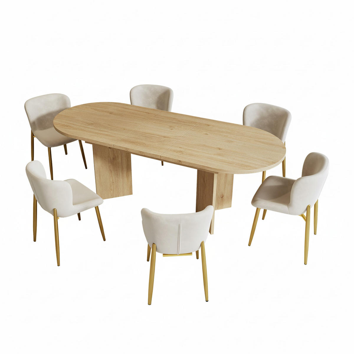 ESSTISCH Set ausziehbar mit 6 Stühlen – Holzoptik & Polsterstuhl - Eichefarben, Holzwerkstoff (160/76/80cm) - Urban Meuble