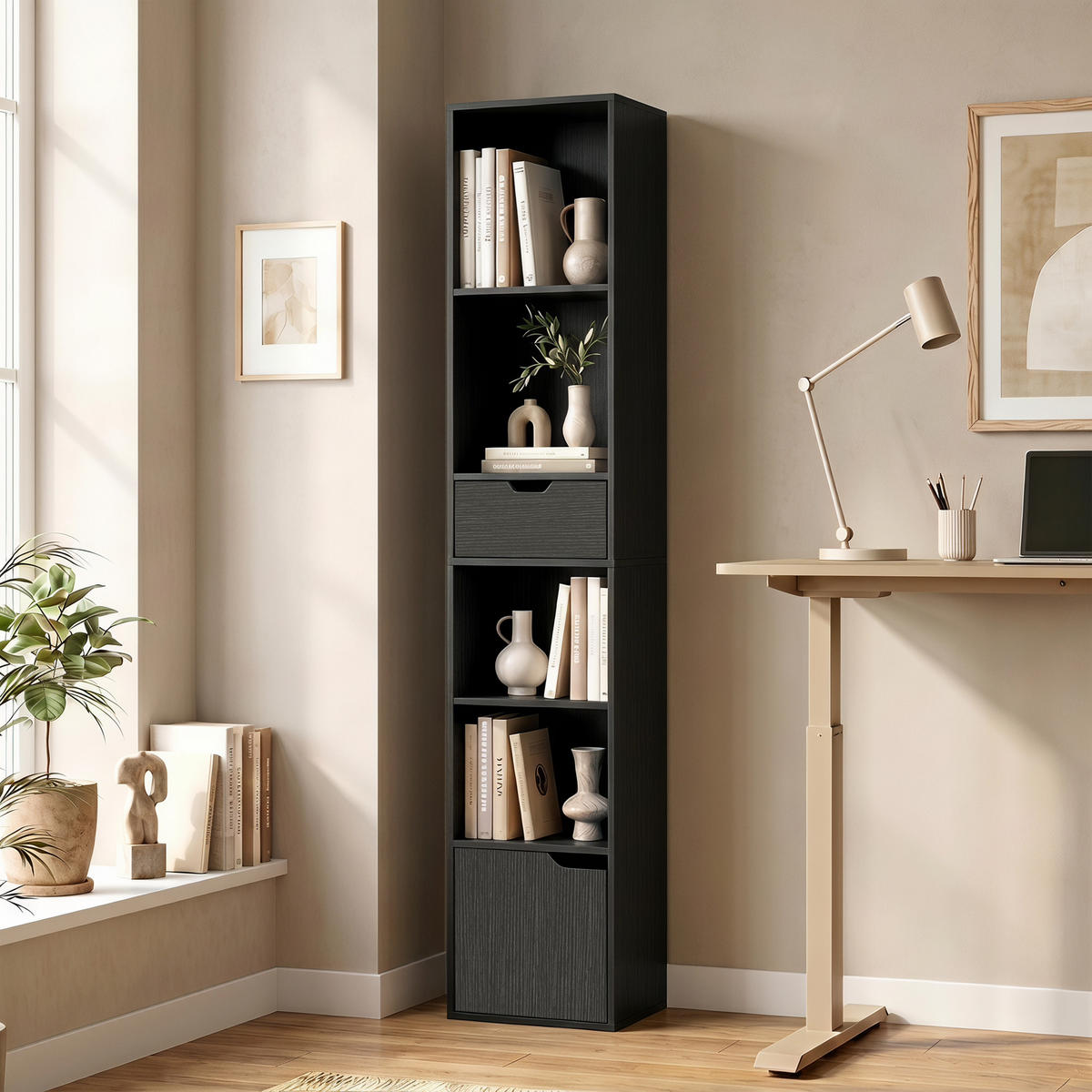 BÜCHERREGAL Spanplatte Schwarz - Schwarz, Holzwerkstoff (24/158/30cm) - HOMCOM