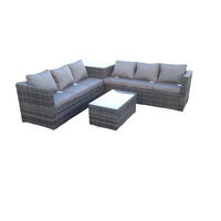 LOUNGESOFA Polyrattan 6-Sitzer - Dunkelgrau/Grau, Glas/Kunststoff - Fimous