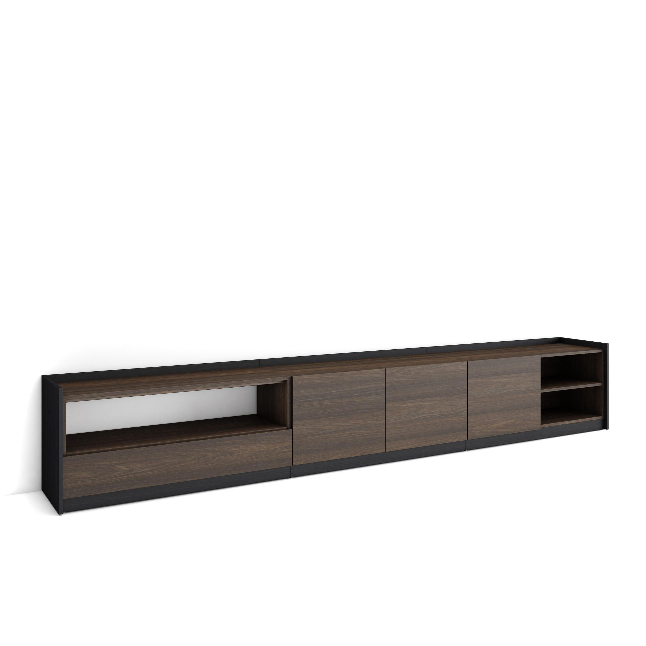 TV-SCHRANK, Lowboard, Dunkler Eiche und Schwarz, 310/37/50cm - Dunkelbraun, Holzwerkstoff (310/50/37cm) - Skraut Home