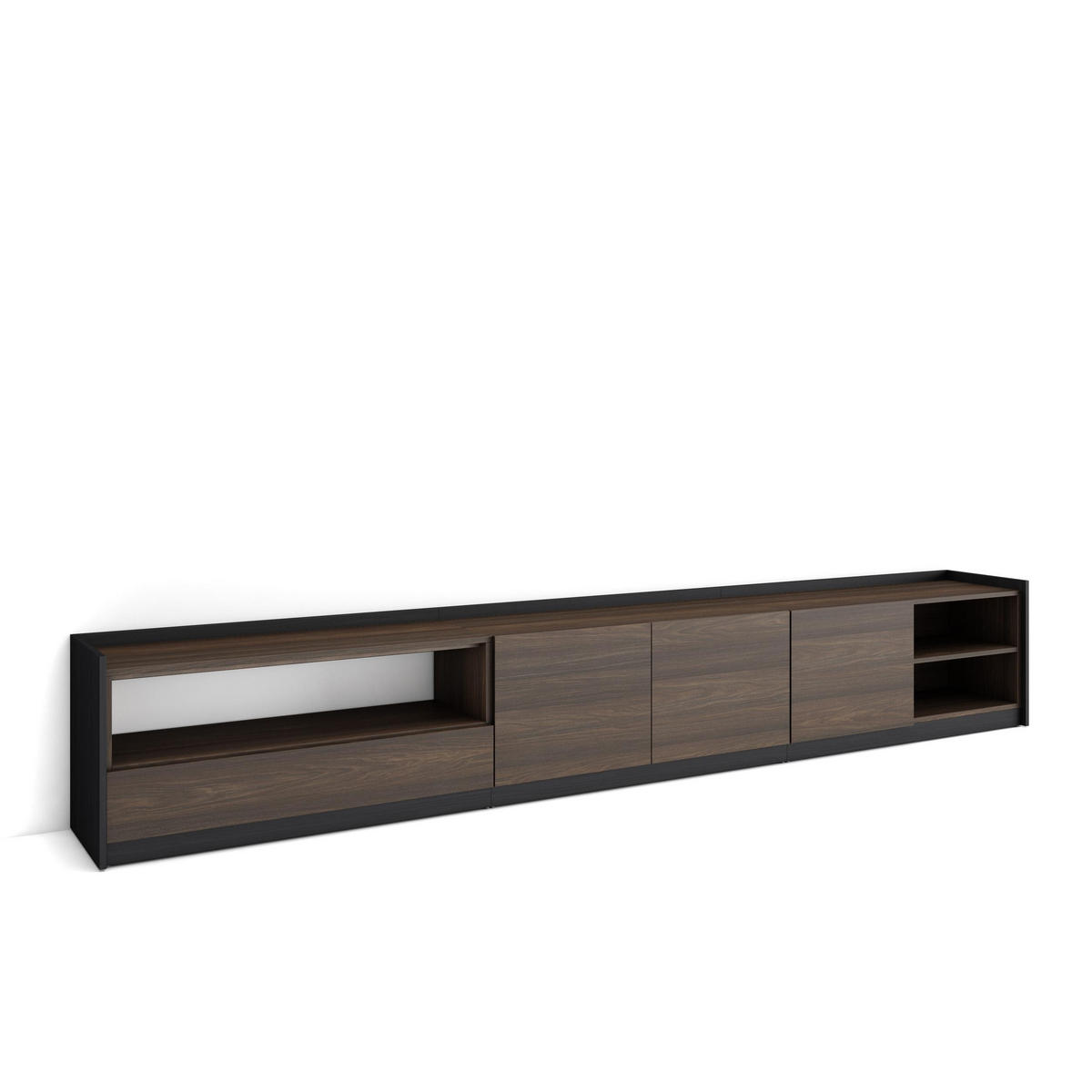 TV-SCHRANK, Lowboard, Dunkler Eiche und Schwarz, 310/37/50cm - Dunkelbraun, Holzwerkstoff (310/50/37cm) - Skraut Home