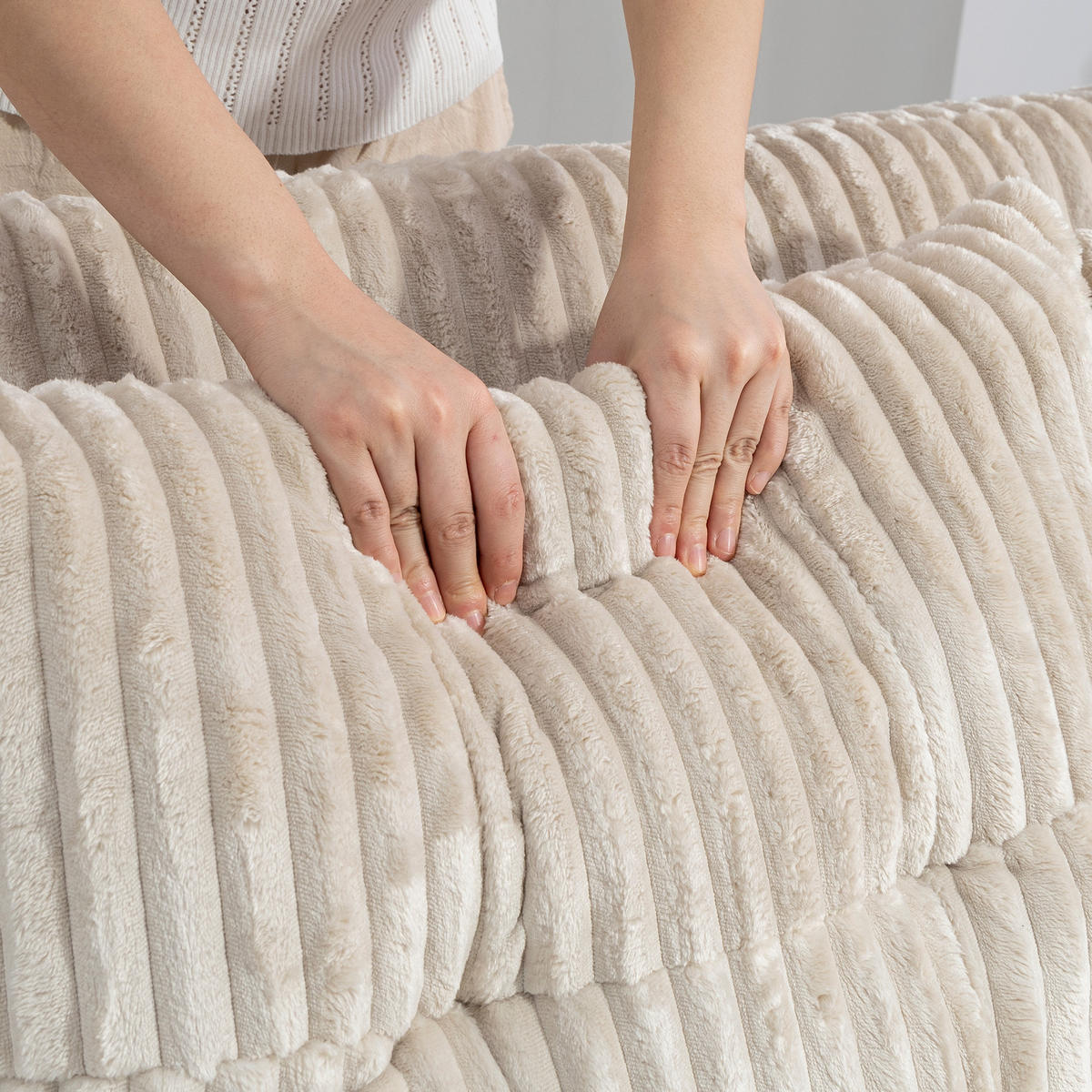SOFABETT 2-Sitzer DE-08243 Cordbezug, umwandelbar, Cremeweiß - Creme, Metall (157/91/90cm) - ComfortXL