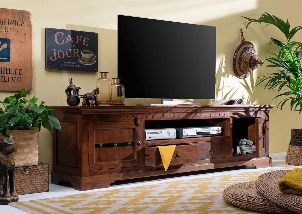 TV-BOARD Akazie 200x45x55 nougat lackiert OXFORD #326 - Dunkelbraun, Holz (200/55/45cm) - Massivmoebel24
