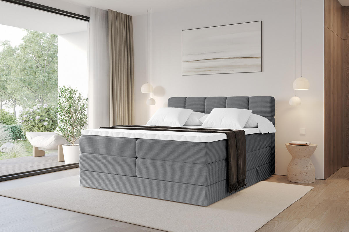BOXBETT mit Matratze H3/H4 - FAMA KING - 160x200 cm Dunkelgrau Poso - Taupe, Holzwerkstoff (160/200cm) - ALTDECOR