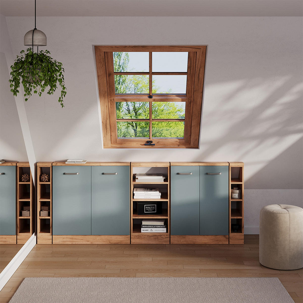 DACHSCHRÄGENSCHRANK-SET Rion Blau-Grau 5er Set - Blaugrau, Holzwerkstoff (210/81.6/46cm) - Vicco