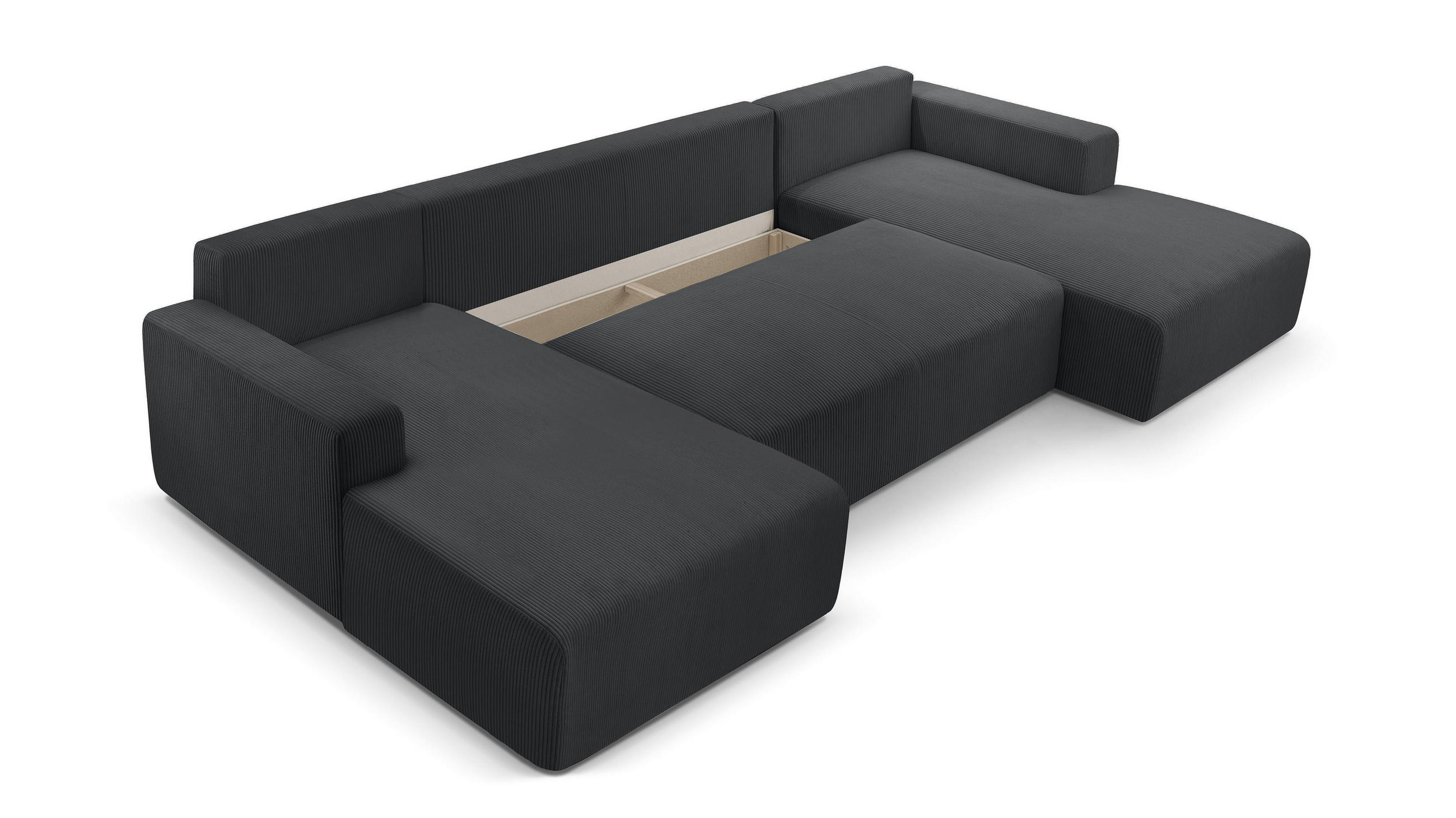 WOHNLANDSCHAFT Catea Dunkelgrau 364/145/85 cm mit Schlaffunktion - Dunkelgrau/Schwarz, Kunststoff/Textil (364/84/145cm) - AX Living