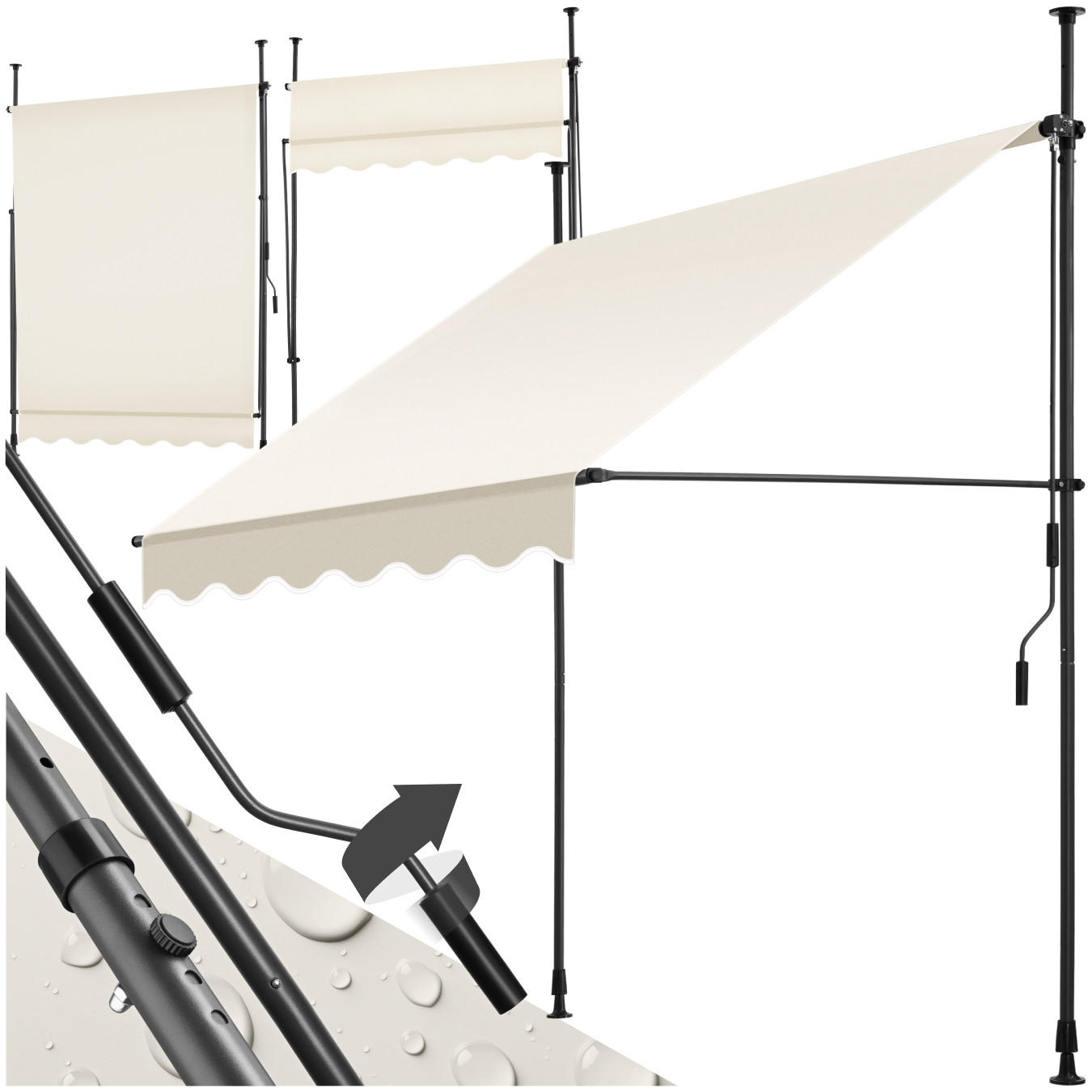 KLEMMMARKISE ,einfache Montage,beige - Beige, Kunststoff (150/304/180cm) - tectake