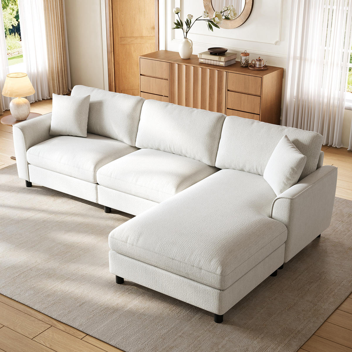 ECKSOFA 256/137/79 cm Beige mit umstellbarer Liegeelement - Beige, Textil/Metall (256/137cm) - Oxeza