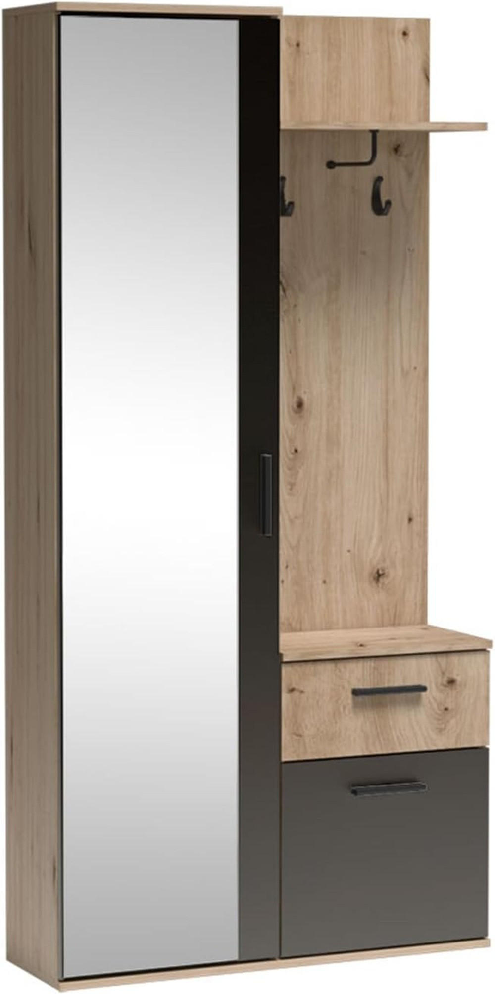 Meblini Garderobe Eiche Artisan, Schwarz 97x195x30 cm