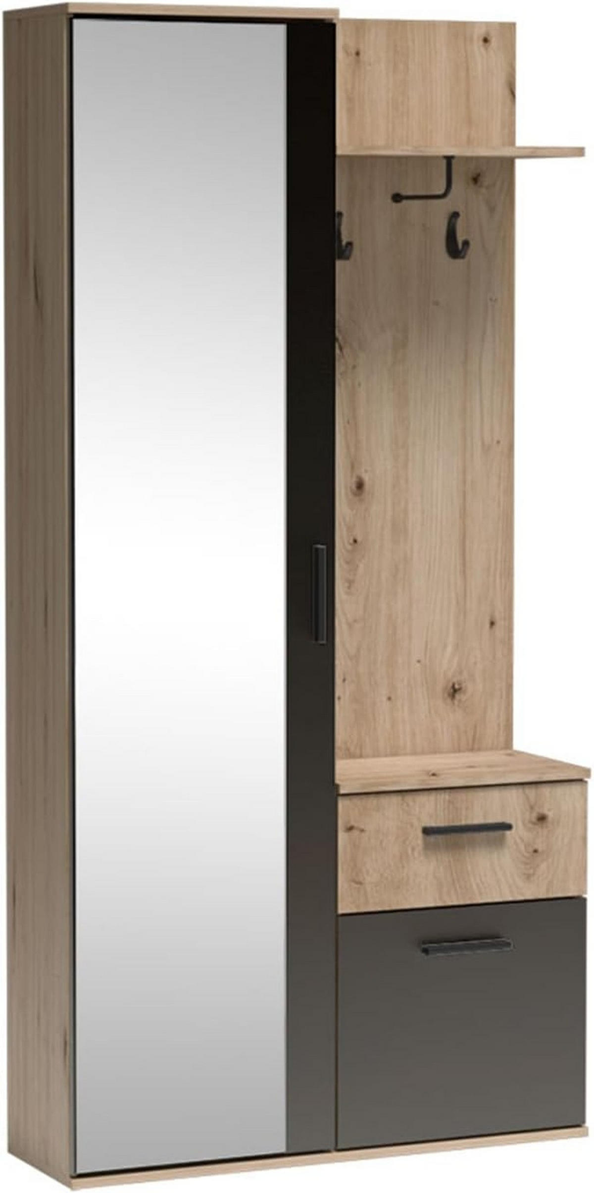 GARDEROBE LUXOR - Schwarz/Eiche Artisan, Holzwerkstoff (97/195/30cm) - Meblini