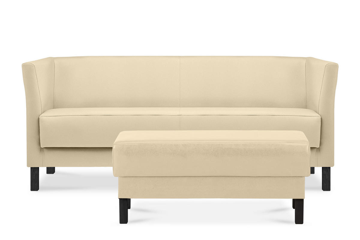 SITZHOCKER ESPECTO auf hohen Holzbeinen, Ecru - Creme/Schwarz, Textil (106/47/56cm) - KONSIMO®