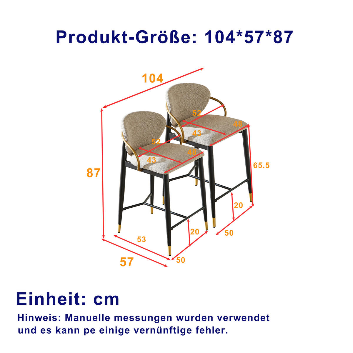 BARHOCKER DE-36397 2er-Set höhenverstellbar Hellbraun - Hellbraun, Metall (57/87/52cm) - ComfortXL