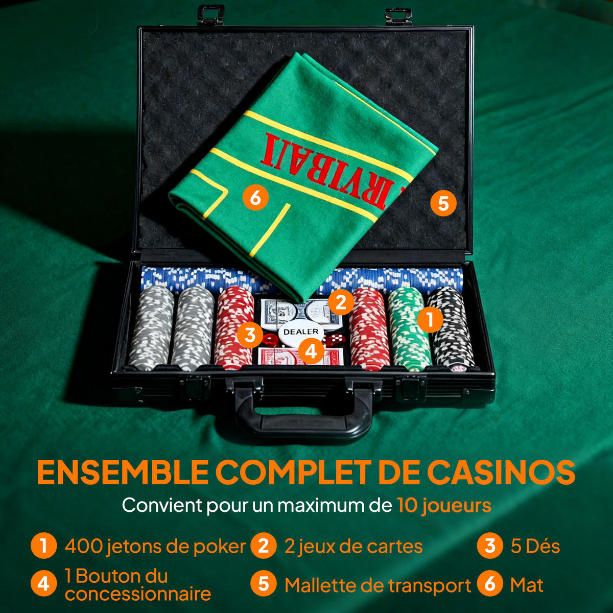 POKERKASETTE DE-18667 400 Jetons, inkl. Tischauflage - Grau, Kunststoff (28/39.5cm) - ComfortXL
