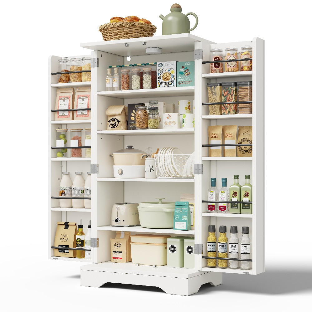 KÜCHENSCHRANK MIT LED-SENSORLICHT, 2-TÜRIGER AUFBEWAHRUNGSSCHRANK, MDF Weiß, Esszimmer, 60/120/40 cm - Weiß, Kunststoff (40/120/60cm) - Rolipo