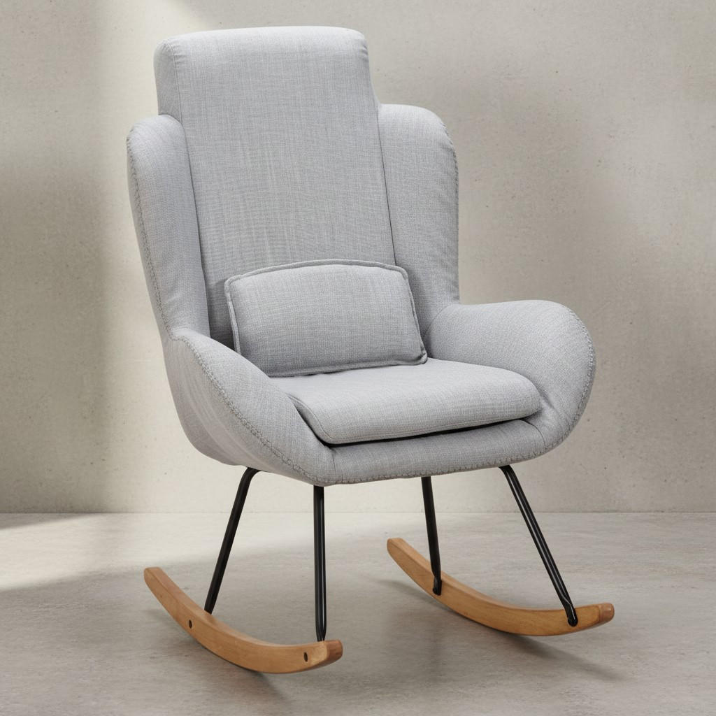 SCHAUKELSTUHL Gummibaumholz Hohe Lehne Abnehmbare Polsterung LAVANT, Anthrazit 75x88x110 cm - Anthrazit/Schwarz, Holz/Textil (75/110/88cm) - KADIMA DESIGN