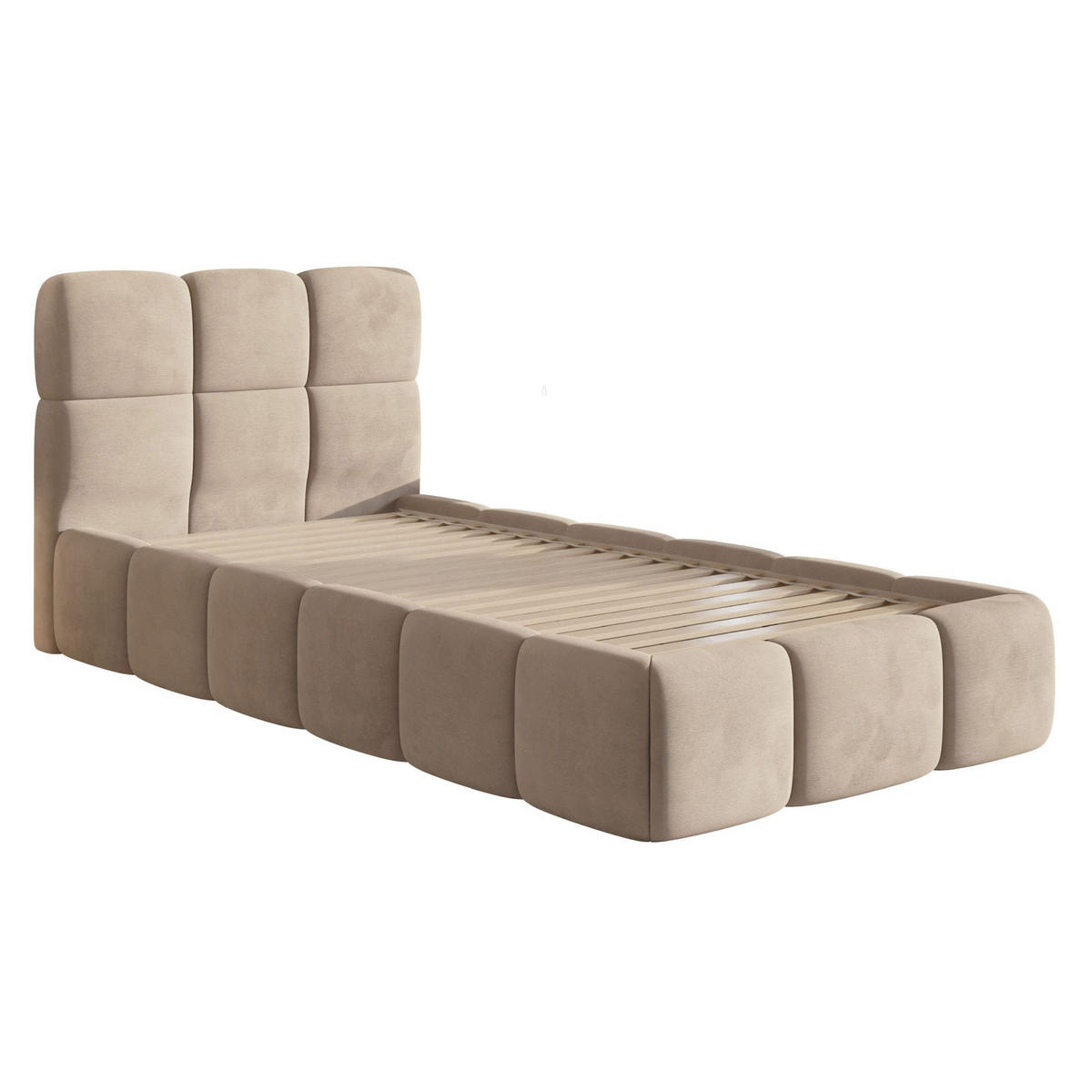 POLSTERBETT Cloudy Beige Samt, 90x200 cm - Beige/Schwarz, Kunststoff/Textil (90/200cm) - Selsey