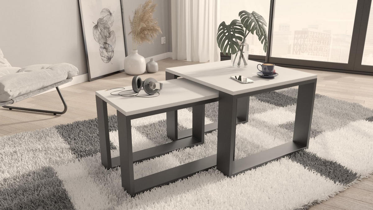 SATZTISCH im Industrie-Stil Weiß 2er-Set - Weiß, Holzwerkstoff (59.6/60/43.3cm) - Matkam Möbel