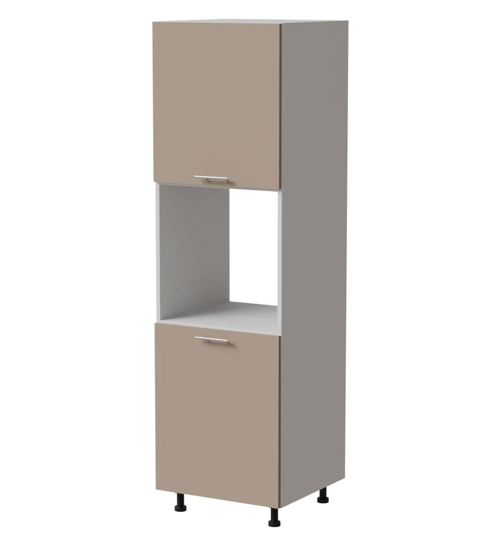 BACKOFENUMBAUSCHRANK Brerra D14/RU/2D RAL 1019 graubeige Matt / Weiß Matt 60 / 59 / 207cm - Beige/Weiß, Holz/Holzwerkstoff (60/207/59cm) - Feldmann-Wohnen