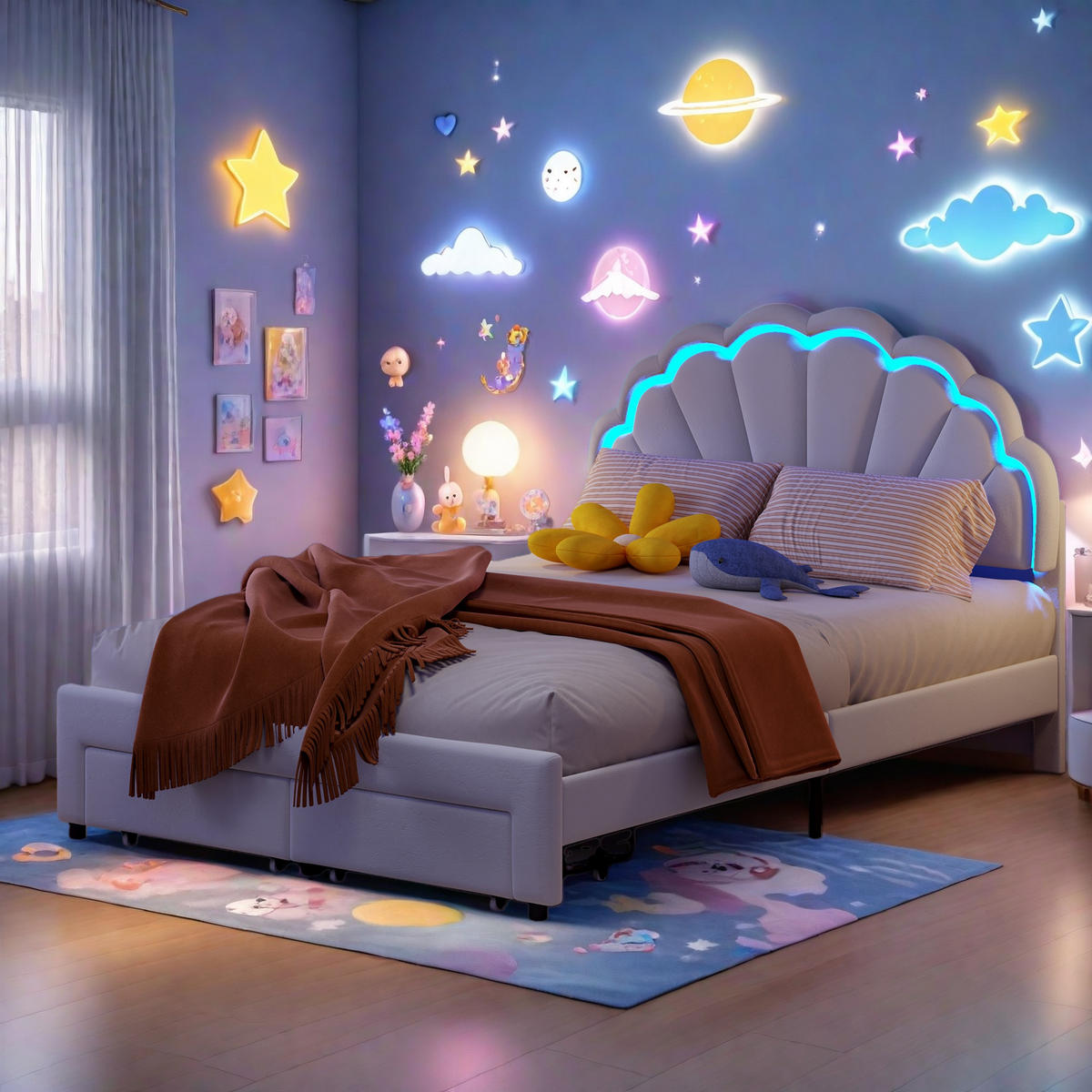 ČALÚNENÁ posteľ 140x200cm béžová LED - biela, drevo - SHOPENTRA