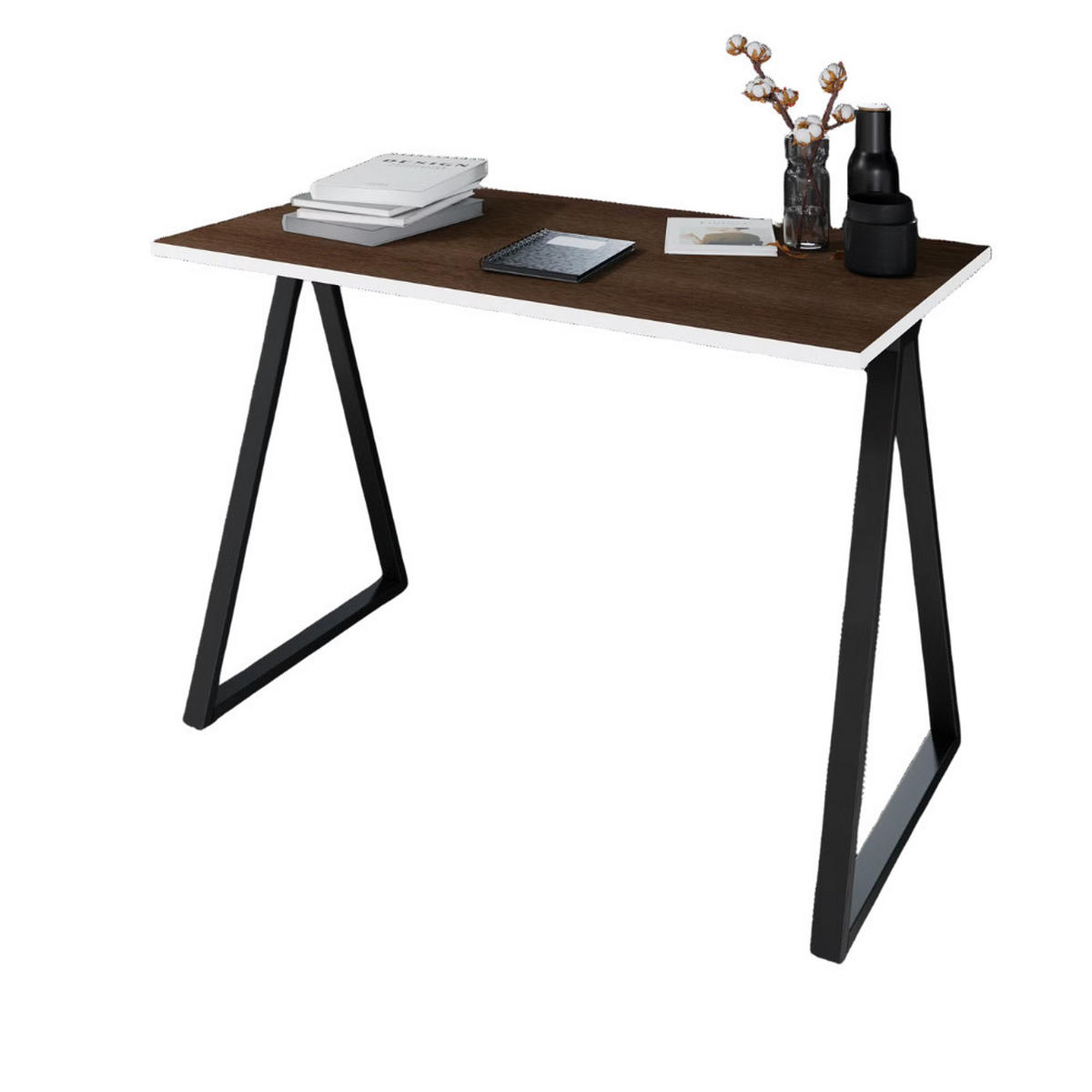 SCHREIBTISCH Wye 110x60 cm – Schwarz mit Wengue Dekor - Schwarz, Holzwerkstoff (60/110/74cm) - Letti Moderni