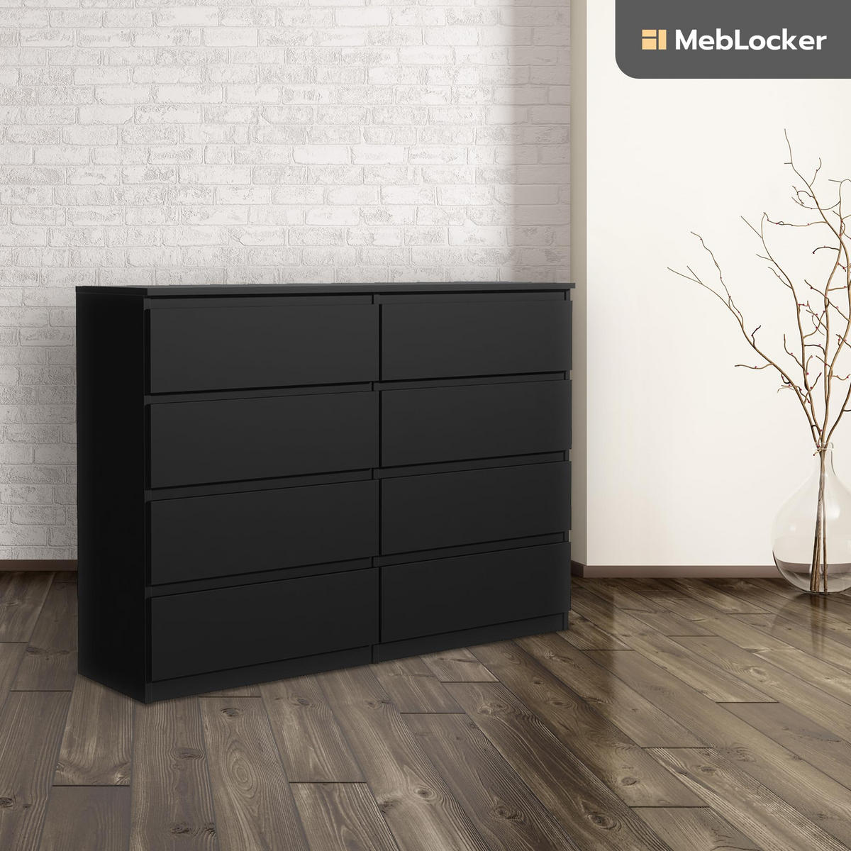 KOMMODE mit 8 Schubladen 140 cm Schwarz - Schwarz, Holzwerkstoff (138.5/101.5/39cm) - MebLocker