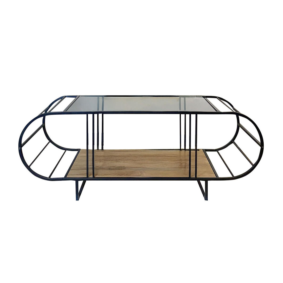 COUCHTISCH mit glasplatte, metall und atlantik-kiefer-optik 50/145/47 cm - Schwarz/Kieferfarben, Holzwerkstoff (13/50/47cm) - Calicosy