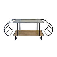 COUCHTISCH mit glasplatte, metall und atlantik-kiefer-optik 50/145/47 cm - Schwarz/Kieferfarben, Holzwerkstoff (13/50/47cm) - Calicosy