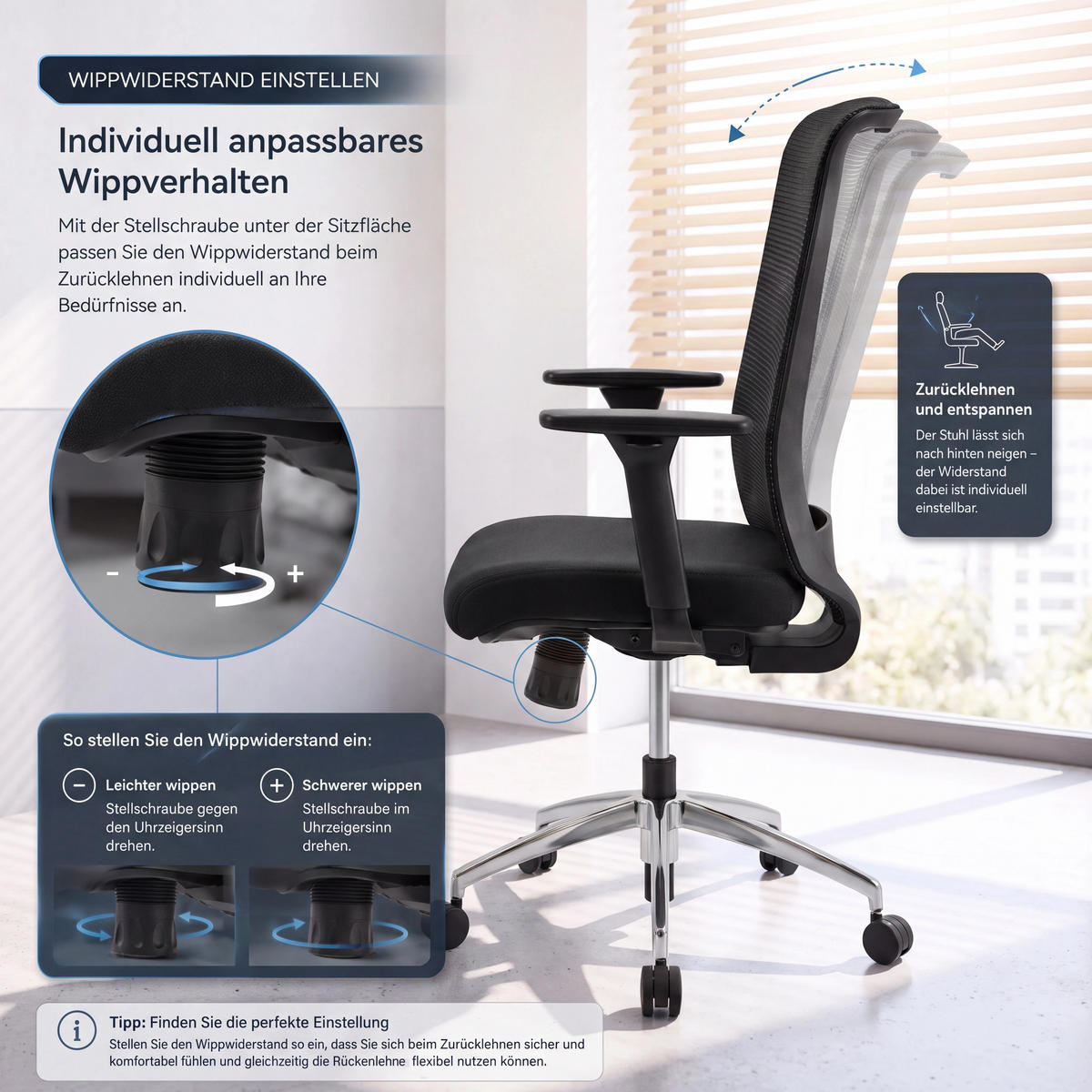 BÜROSTUHL Tanda Stoff/Mesh Schwarz - ergonomisch, 150 kg belastbar, Sitzhöhe 49-61cm - Schwarz, Kunststoff/Textil (65/102/68cm) - Versee