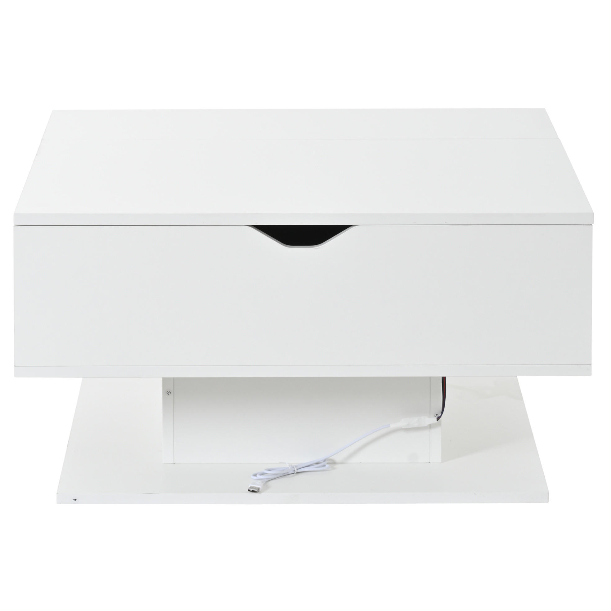 KONFERENČNÍ stolek 80/75/40 cm bílý z dřevotřísky se zdvižnou deskou a LED osvětlením - bílá, kompozitní dřevo (80/75/40cm) - OKWISH