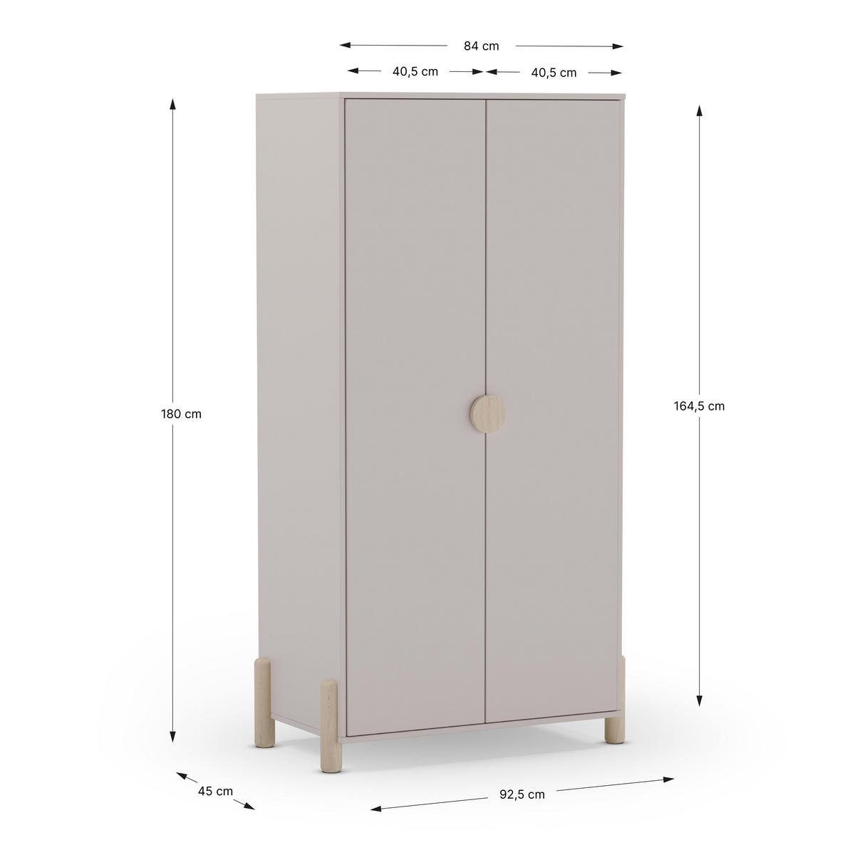 KINDERKLEIDERSCHRANK mit 2 Türen H180 cm 45/92,8/180 cm - Beige, Holz (45/180/92.8cm) - Calicosy