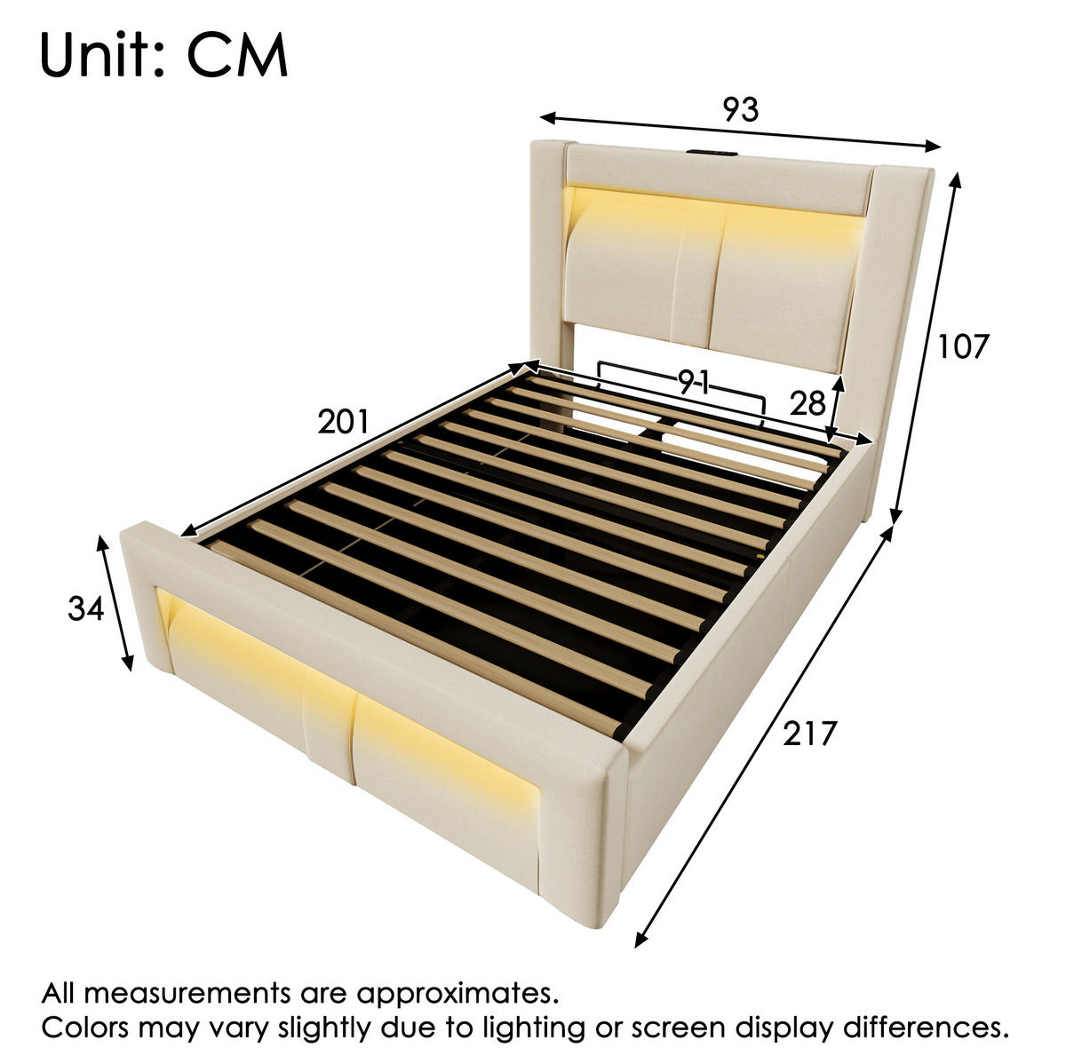 BETT mit Stauraum 90x200 cm Samt Beige inkl. Matratze - Beige, Metall (90/200cm) - Meubliv