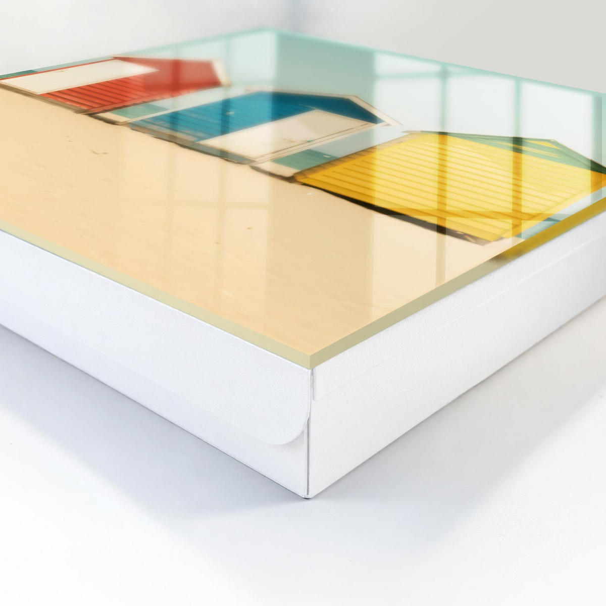 SCHLÜSSELBOX Weiß 30x30 cm – Türöffnung nach rechts - Bunte Häuser - Gelb, Metall (30/30/5cm) - TULUP