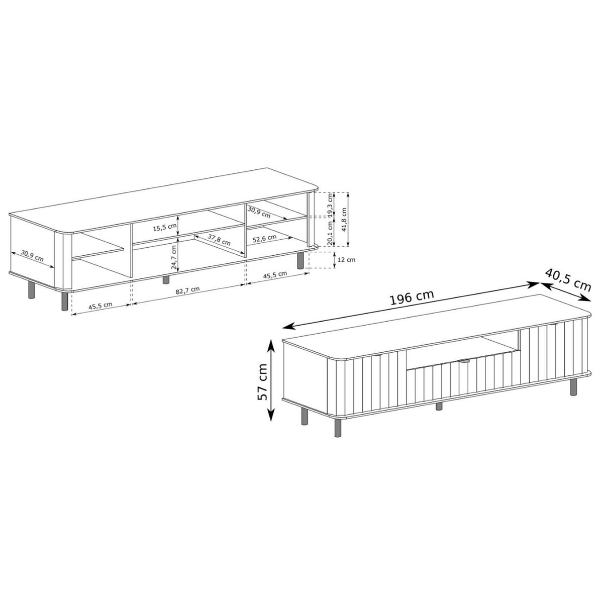 TV stolek Novado kašmírově šedý 196/57/40 cm - černá/šedohnědá, kov/kompozitní dřevo (196/57/40.5cm) - Selsey