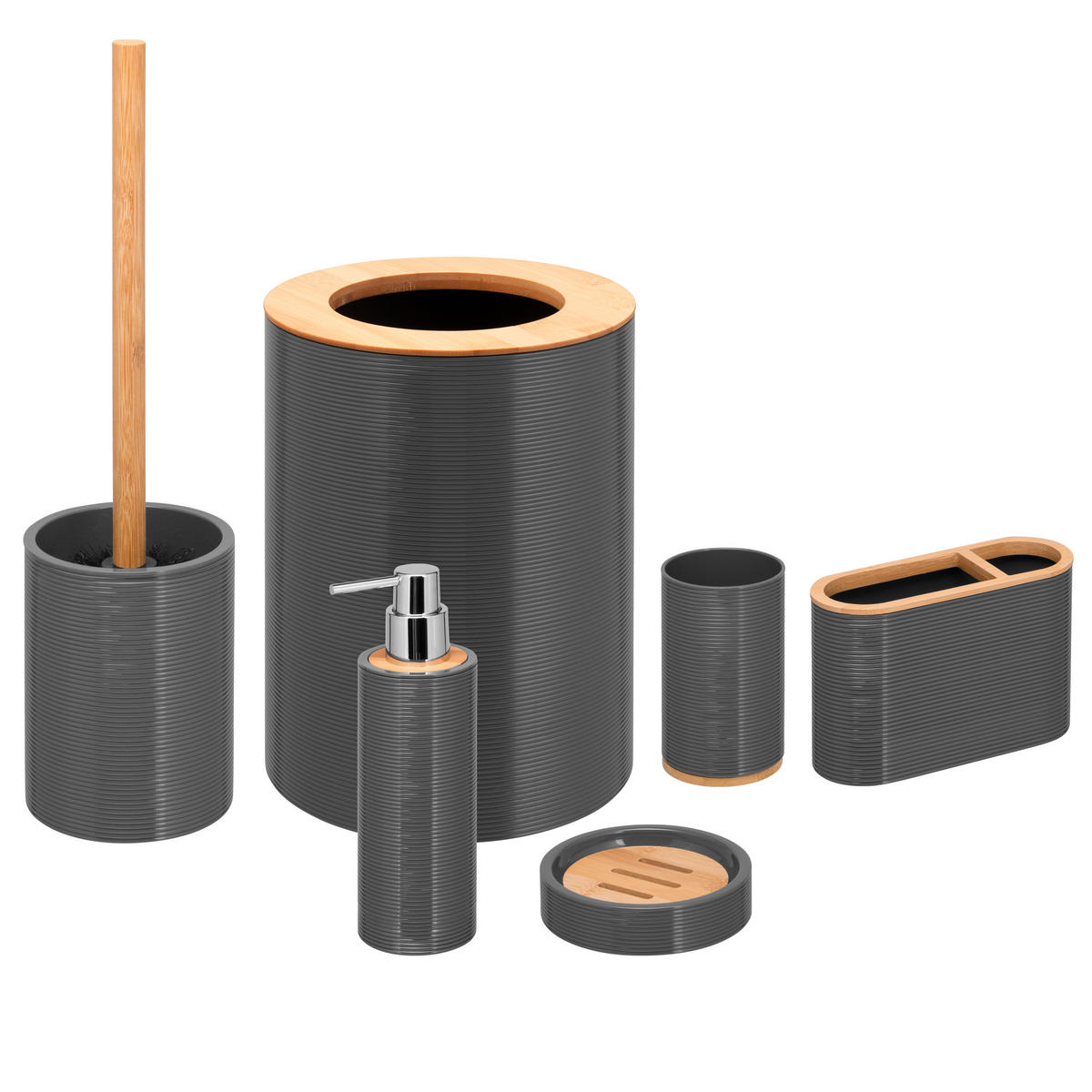 BADEZIMMER-SET 6tlg. SEGNO, grau - Grau, Kunststoff (19/24.5/19cm) - bremermann