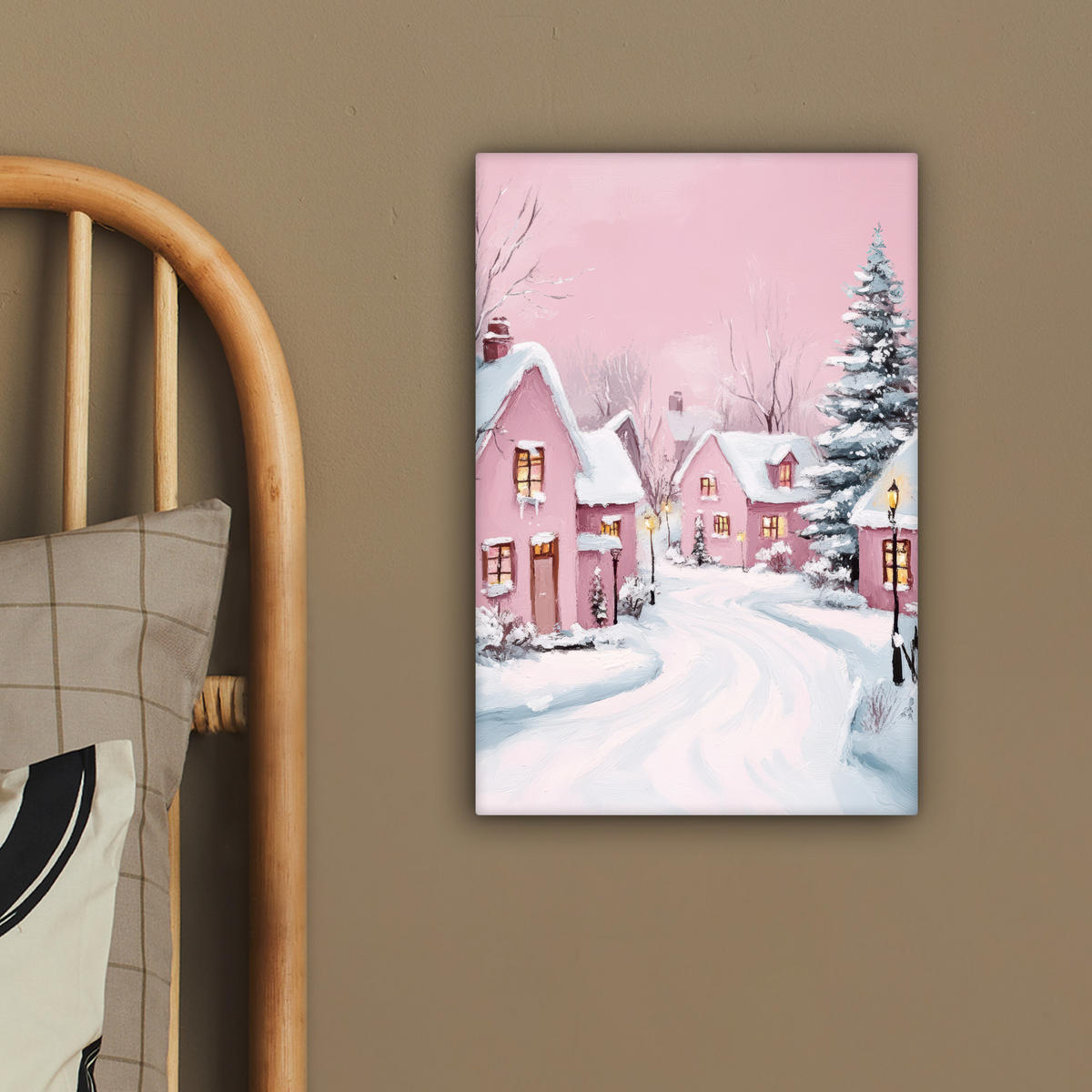LEINWANDBILD Weihnachtsdorf - Rosa - Winter - Schnee - Häuser 20x30 cm - Altrosa, Textil (20/30cm) - MuchoWow