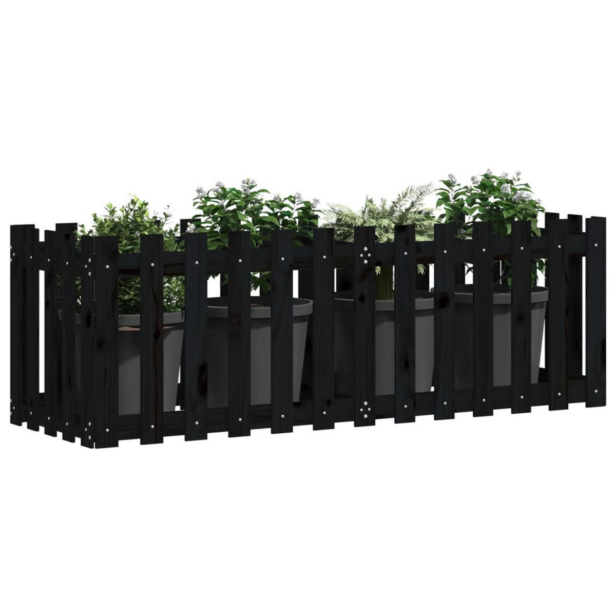 HOCHBEET Latten-Design Schwarz 150x50x50 cm Massivholz Kiefer - Schwarz, Holz (150/50/50cm) - furnicato