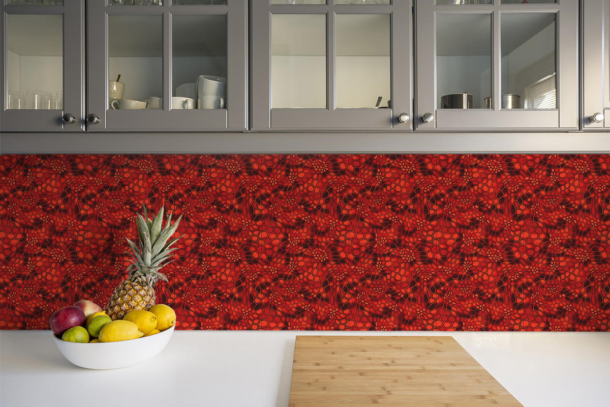 FLIESENAUFKLEBER 9 Stück 30x30 cm selbstklebend Sechseckige Tarnung - Rot, Textil (30/1.6/30cm) - TULUP