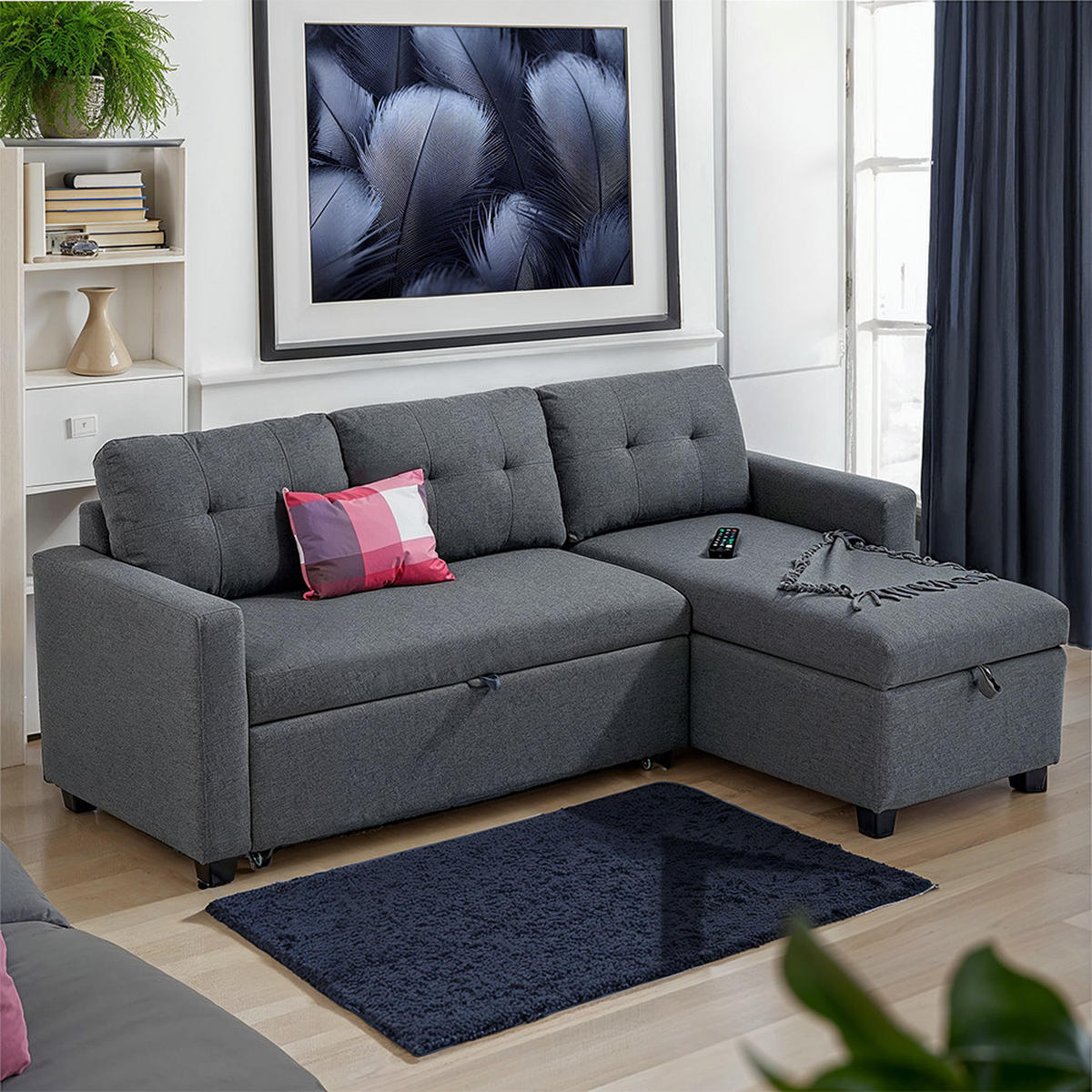 SOFA L FORM Campina Grau 226 x 163 cm mit Schlaffunktion - Grau, Holz (226/163cm) - VitaliSpa