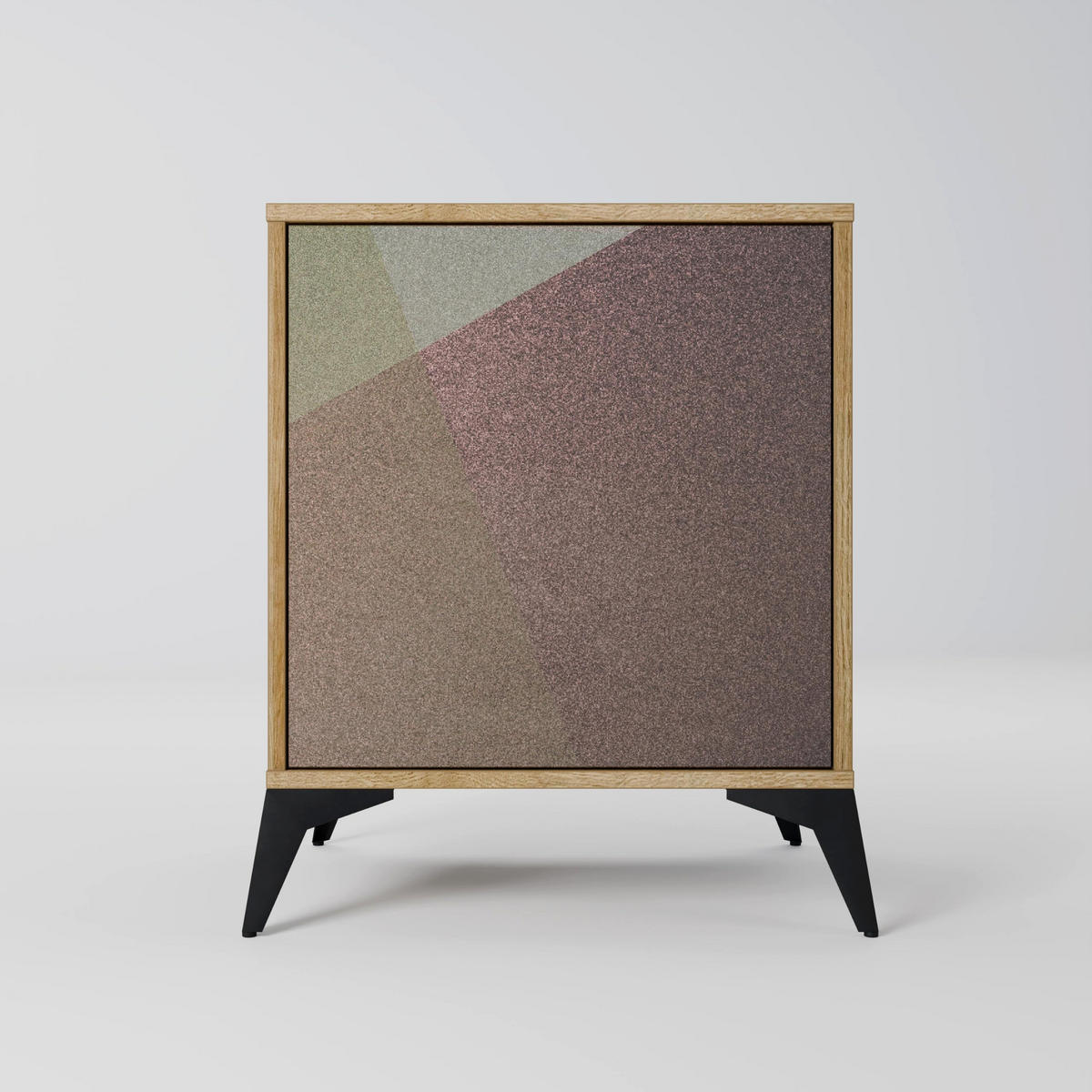 SIDEBOARD BEIGE GEOMETRY, Eichefarben, 57,5x42x72,5 cm, Schwarze Metallfüße - Eichefarben/Multicolor, Holzwerkstoff/Metall (57.5/72.5/42cm) - SpaceRebels