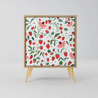 SIDEBOARD FLOWERS AND STRAWBERRIES, Eichefarben, 57,5x42x75,5 cm, Goldfarbene Metallfüße - Eichefarben/Goldfarben, Holzwerkstoff/Metall (57.5/75.5/42cm) - SpaceRebels