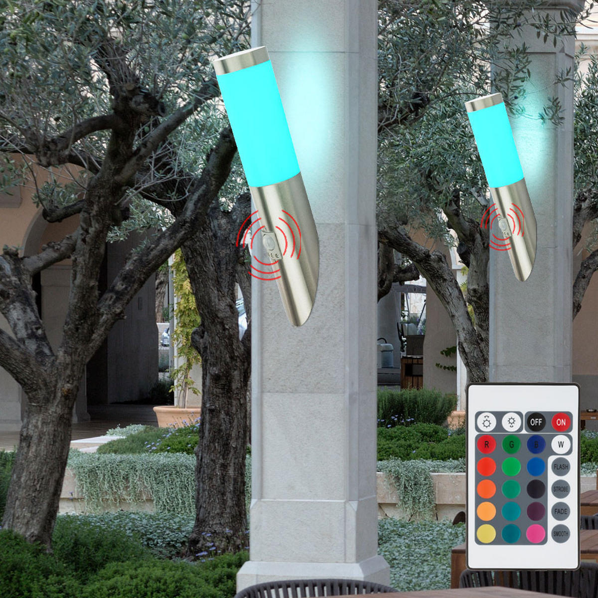 RGB LED AUSSEN-WANDLEUCHTE Edelstahl Silber 3er Set - Silberfarben, Metall (16.6/40/17cm) - Globo Lighting