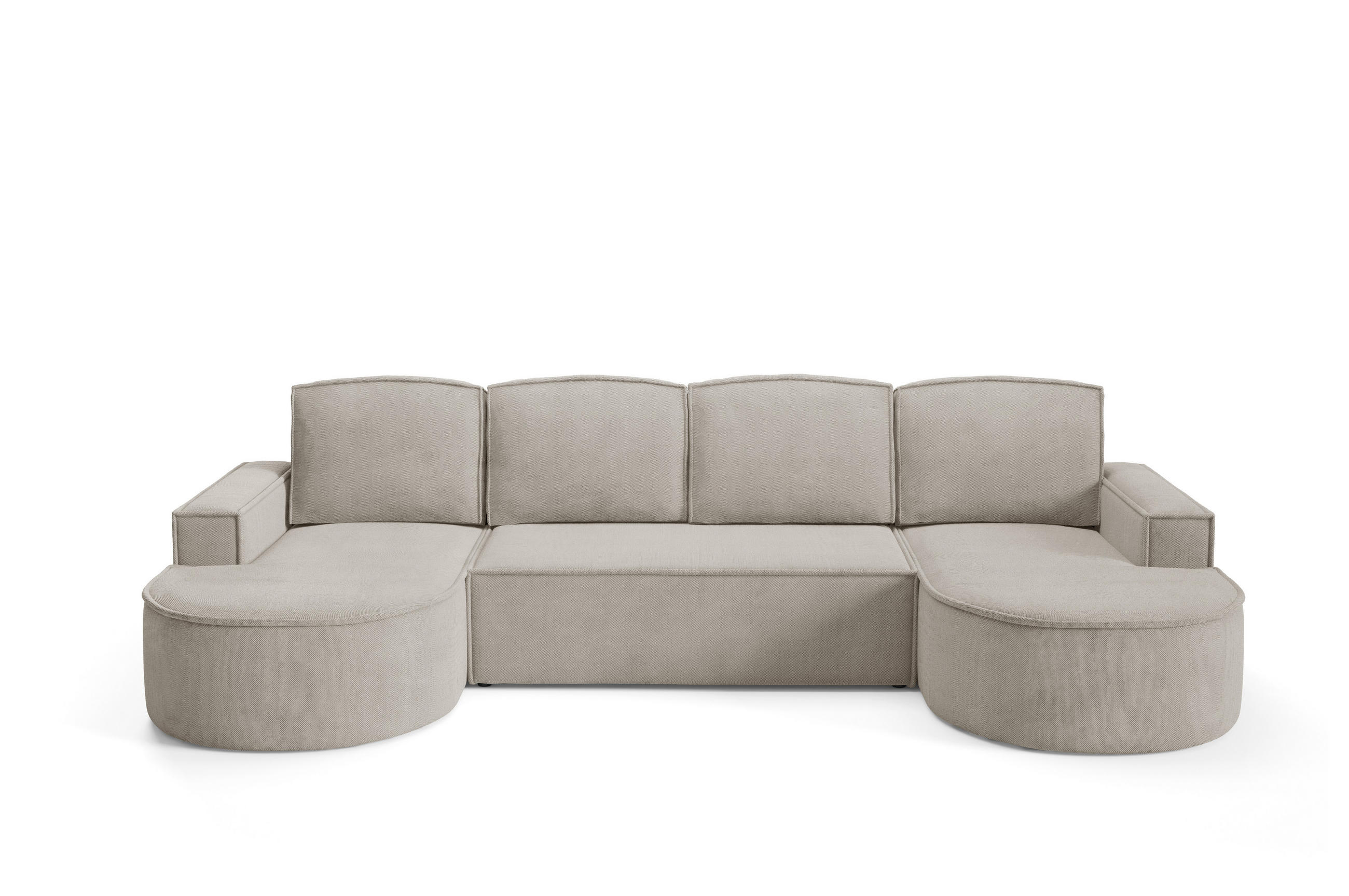 ECKSOFA MOLLY U Freistehendes, mit Schlaffunktion, 140x273cm, Bettkasten und Abnehmbaren Kissen – 316x157x88cm, Curio Stoff, Esche - Hellgrau, Holz/Textil (316/157cm) - DomoHome