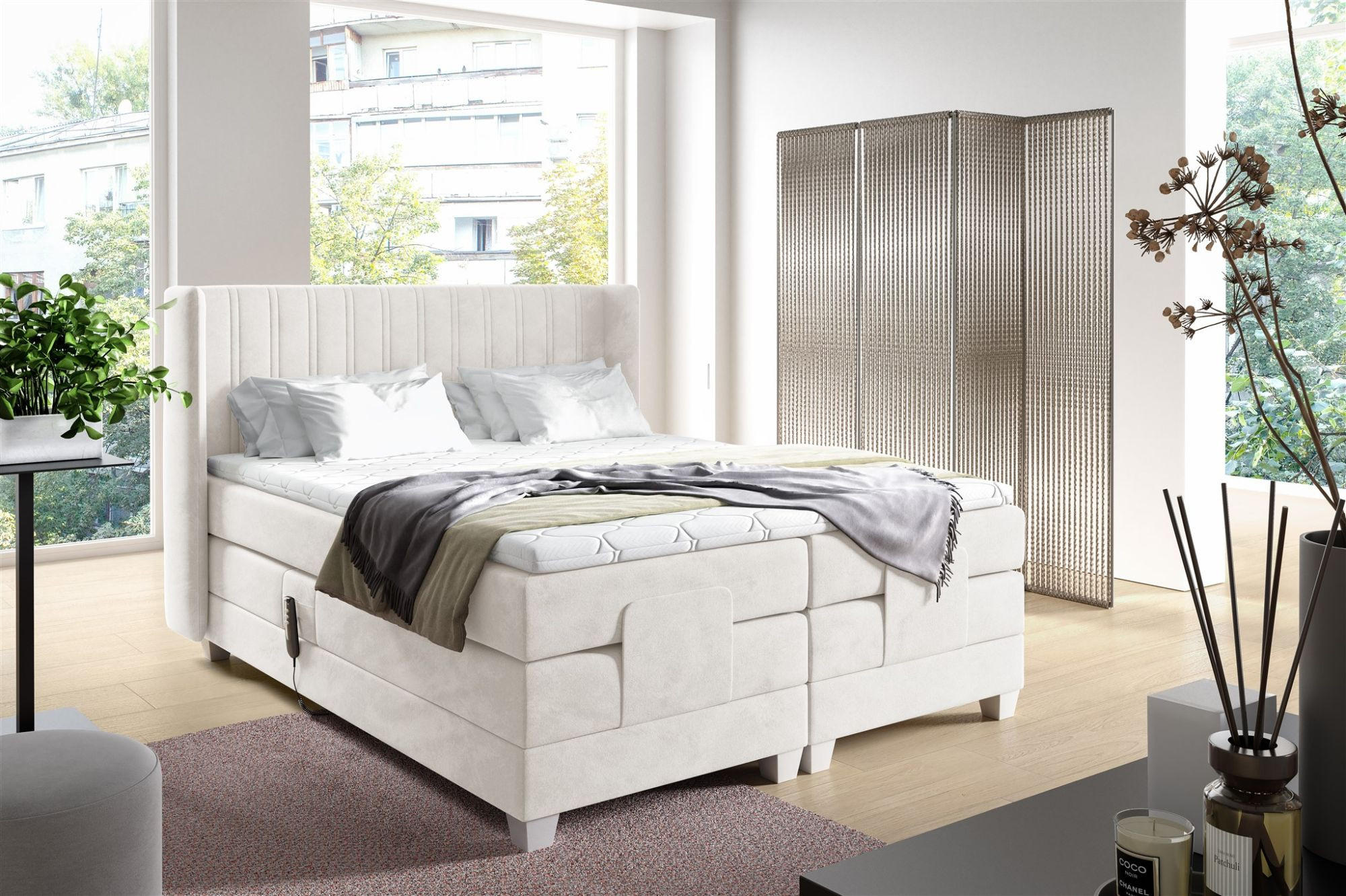 BOXSPRINGBETT Bett Elektrisch Magnus - Beige, Holzwerkstoff/Textil (120/200cm) - Fun Möbel
