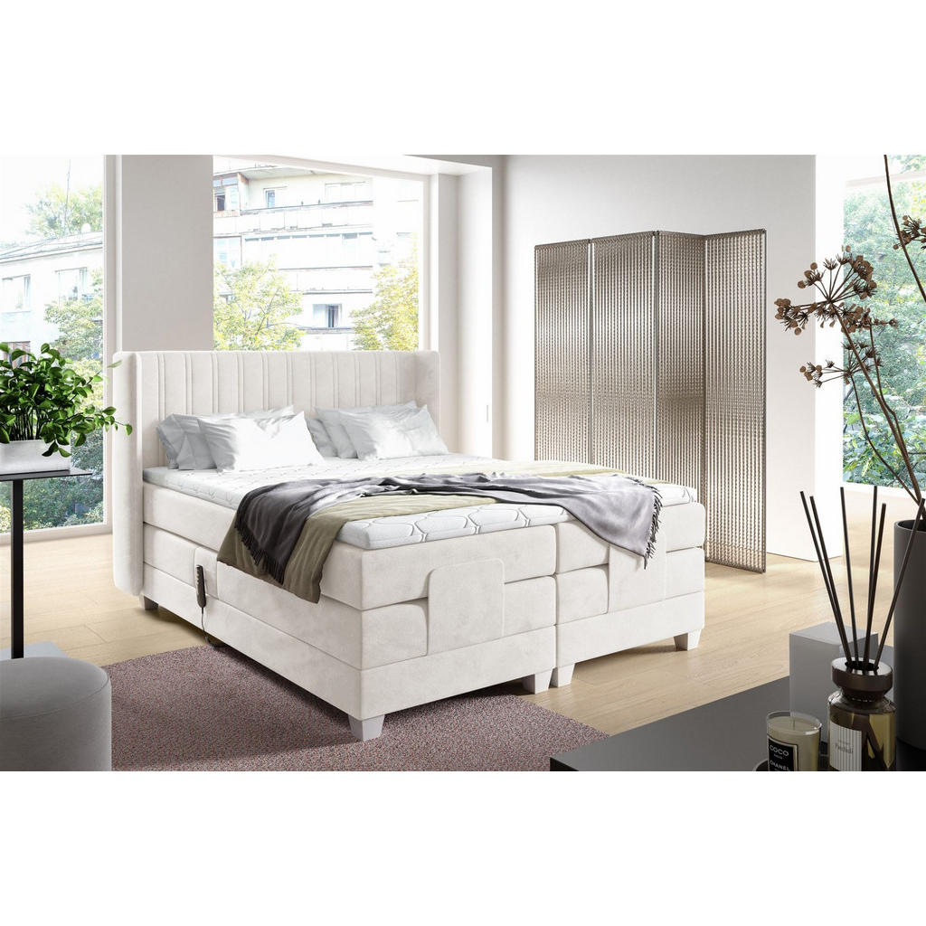Thumbnail - Fun Möbel Boxspringbett, Beige, Textil, 180x200 cm, Schlafzimmer, Betten, Boxspringbetten