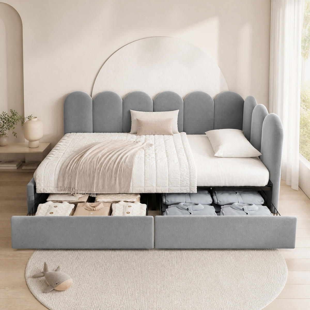 POLSTERBETT 90/190 mit Schubladen und Lattenrost in Grau - Grau, Holzwerkstoff/Textil (90/190cm) - EVRYAE