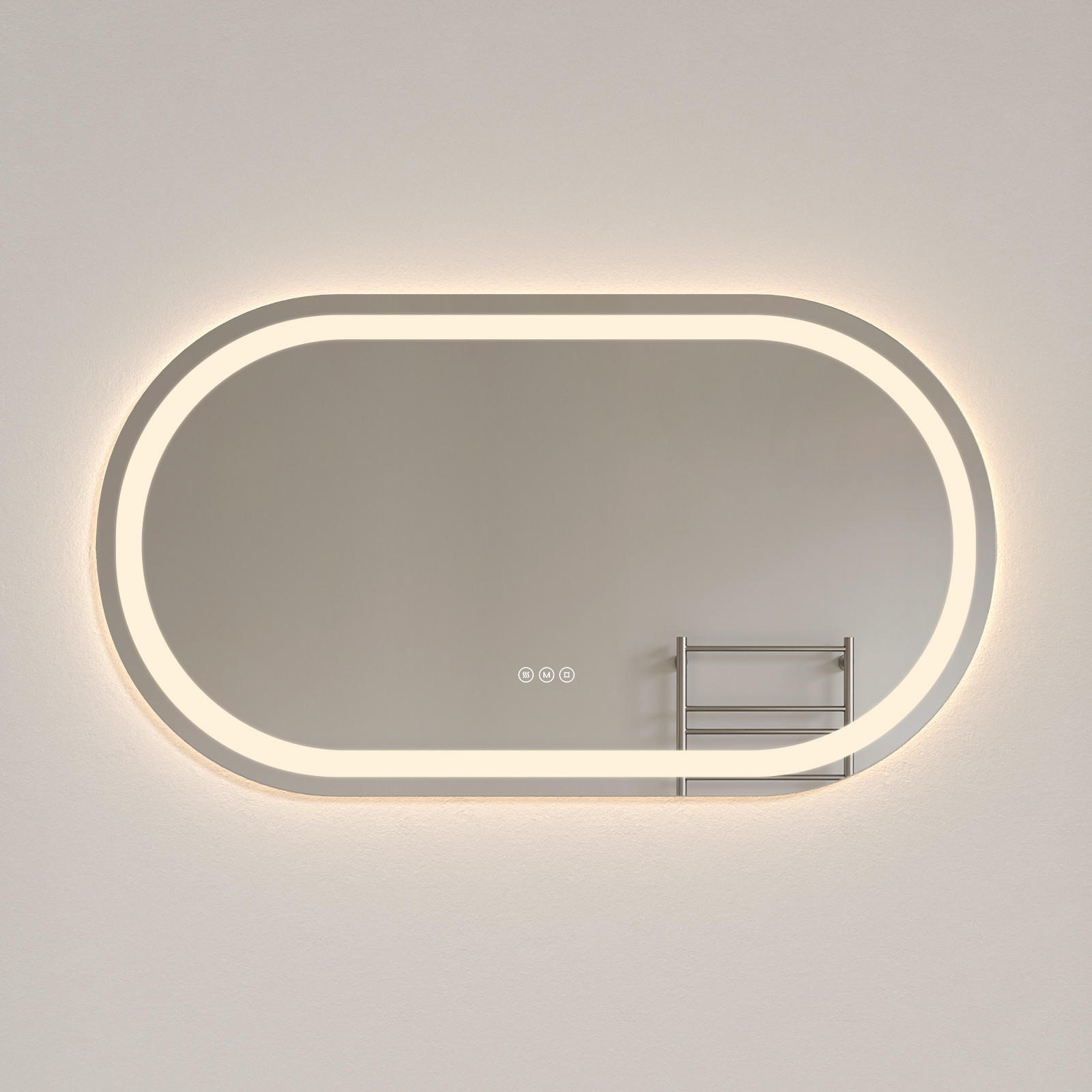 BADSPIEGEL mit Beleuchtung in Laufbahnform 90/50 cm - Transparent, Glas (90/50/3cm) - EMKE