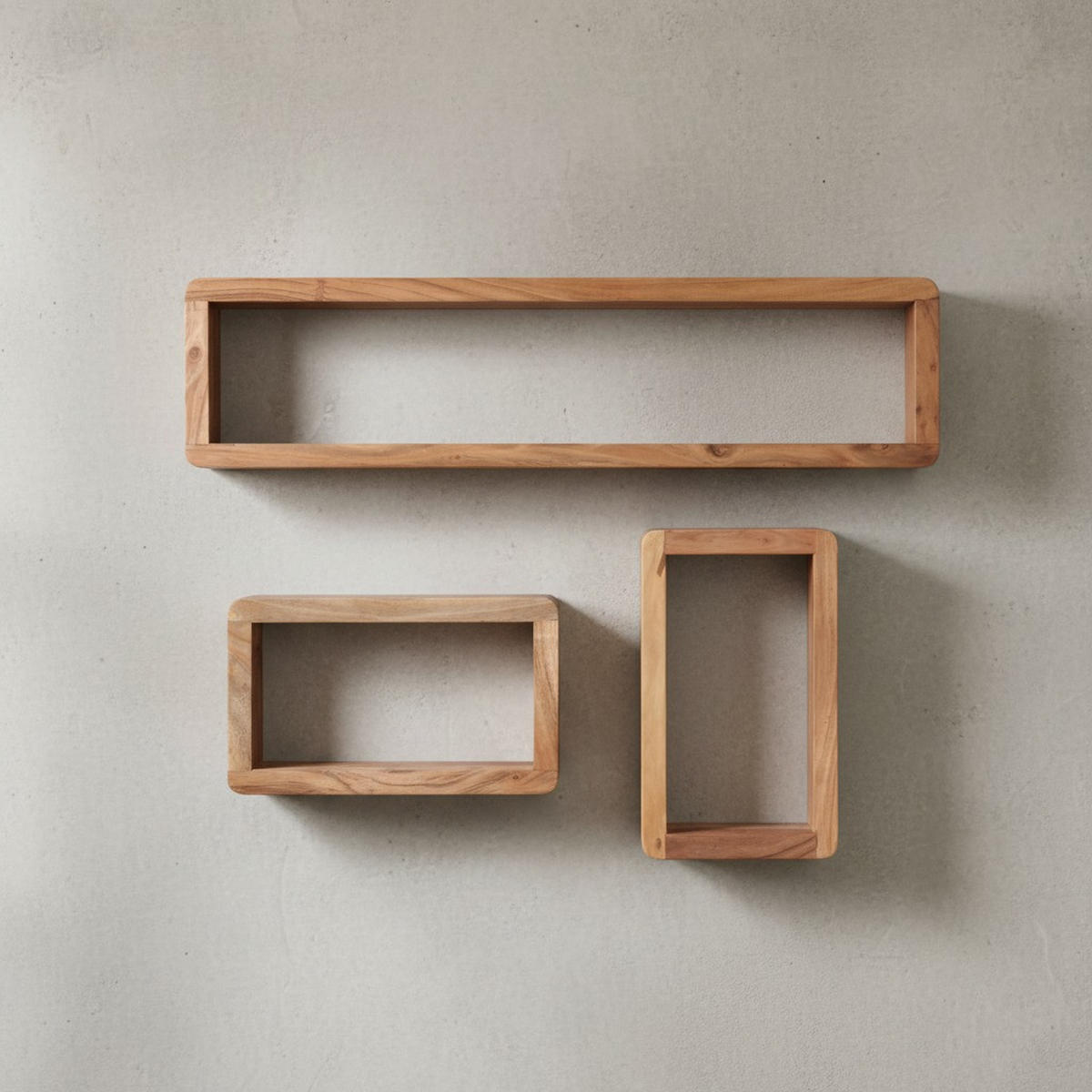 WANDREGAL Set TEKO CUBES Massivholz Abgerundete Ecken, Beige 80x15x20 cm - Beige, Holz (80/20/15cm) - KADIMA DESIGN