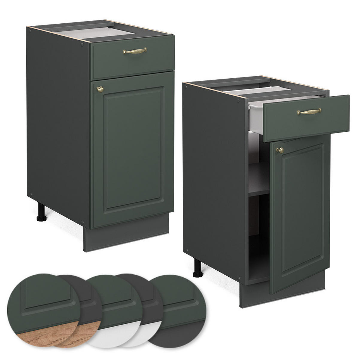 KÜCHENUNTERSCHRANK Fame-Line Grün-Gold Landhaus 40 cm ohne AP - Anthrazit/Grün, Holzwerkstoff (40/82/51.6cm) - Vicco